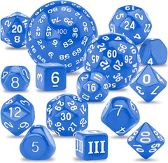 15 Pieces Complete Polyhedral D3-D100 (Blue and White)